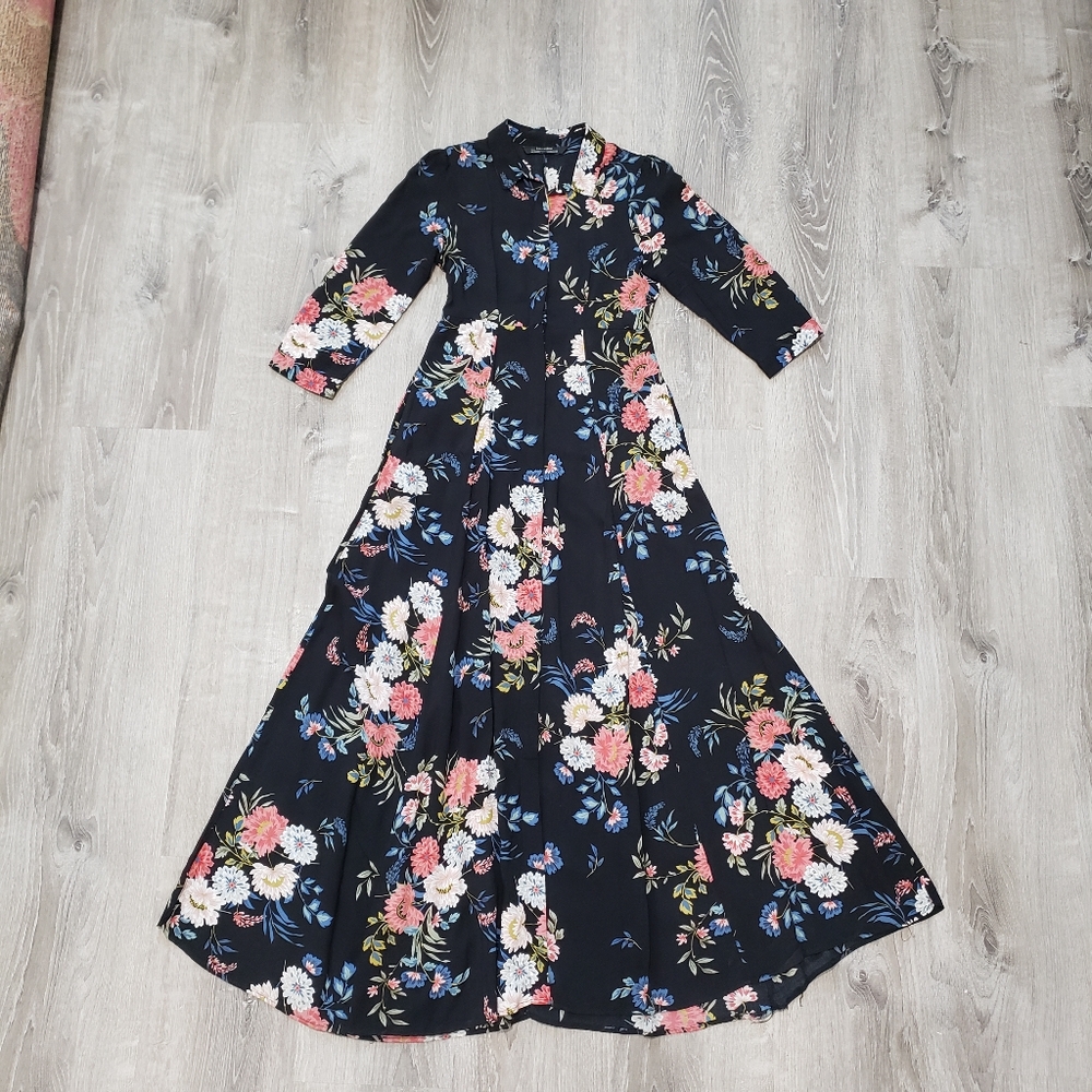 NWOT Zara Floral Maxi Button Down Dress